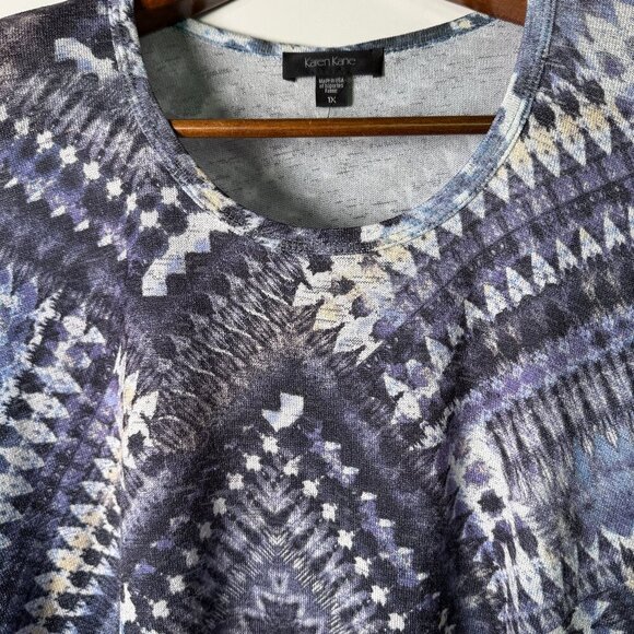 Karen Kane Women's Asymmetrical Blouse Top Size 1X Blues and Gray - Picture 7 of 9